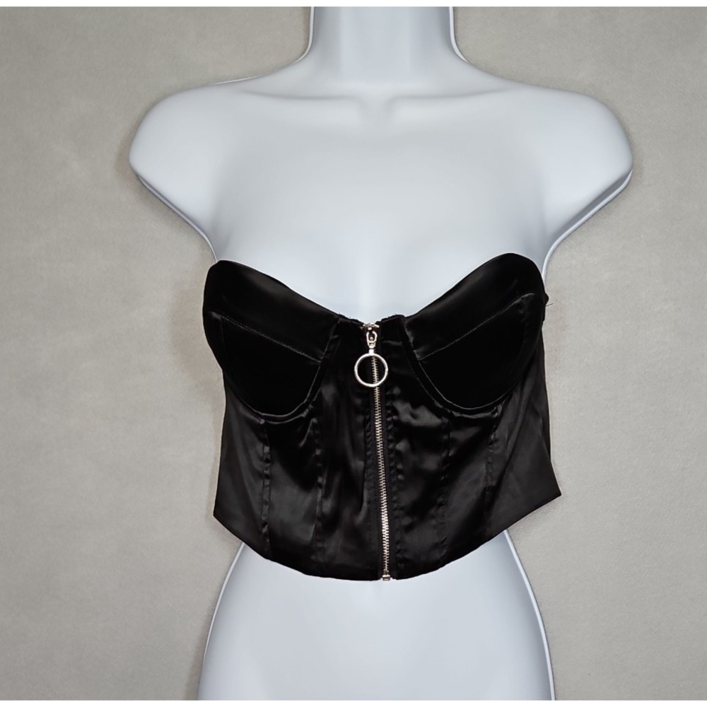Love By Design Juniors Black Strapless Zip Front Bustier Size Small NWT